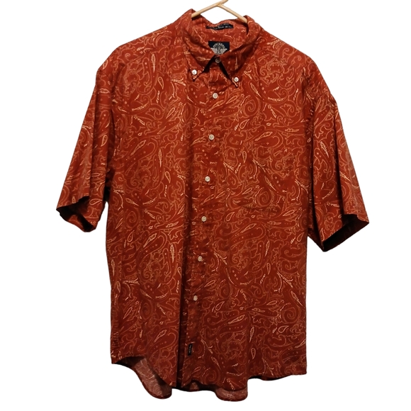Men's Large Dockers Burnt Orange Paisley Print S/Sleeve Button Down Casual Shirt - Picture 2 of 5